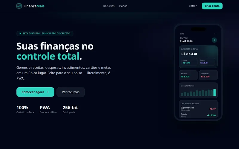 Página inicial do FinancaMais